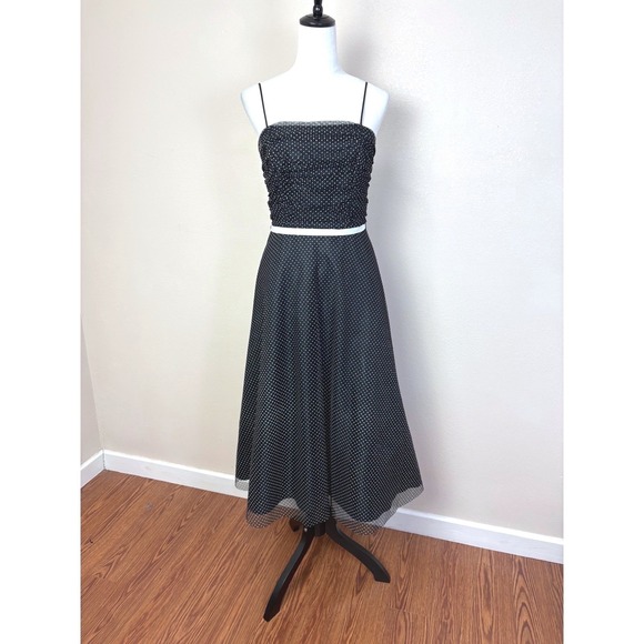 Onyx Nite Dresses & Skirts - Y2K Vintage Black‎ & White Polka Dot Sheer Tulle Midi Dress Size 6 Retro Chic